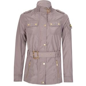 Barbour International Swingarm Women Grey Belted Utility Moto Jacket Sz 10
